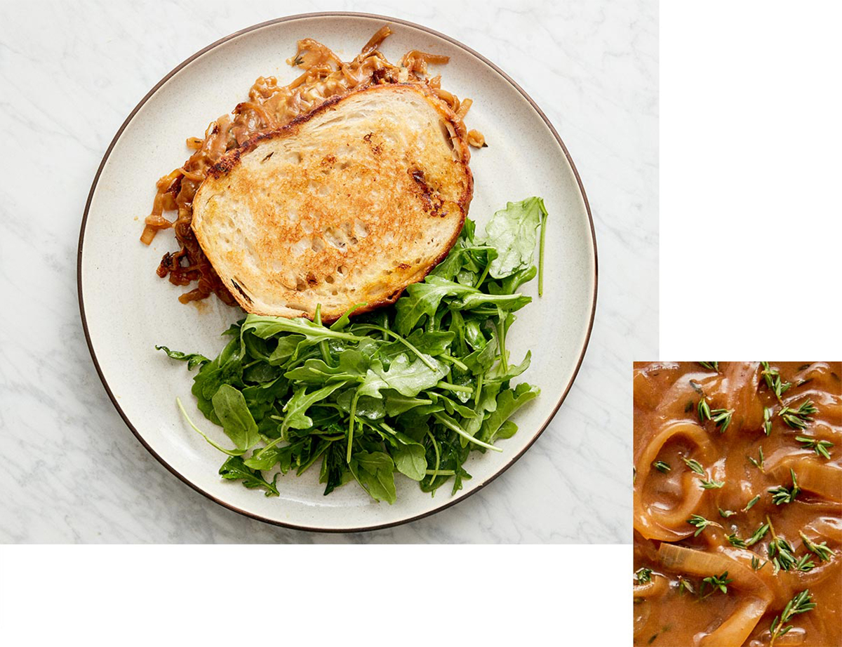 French Onion Soup Grilled Cheese with Arugula Salad